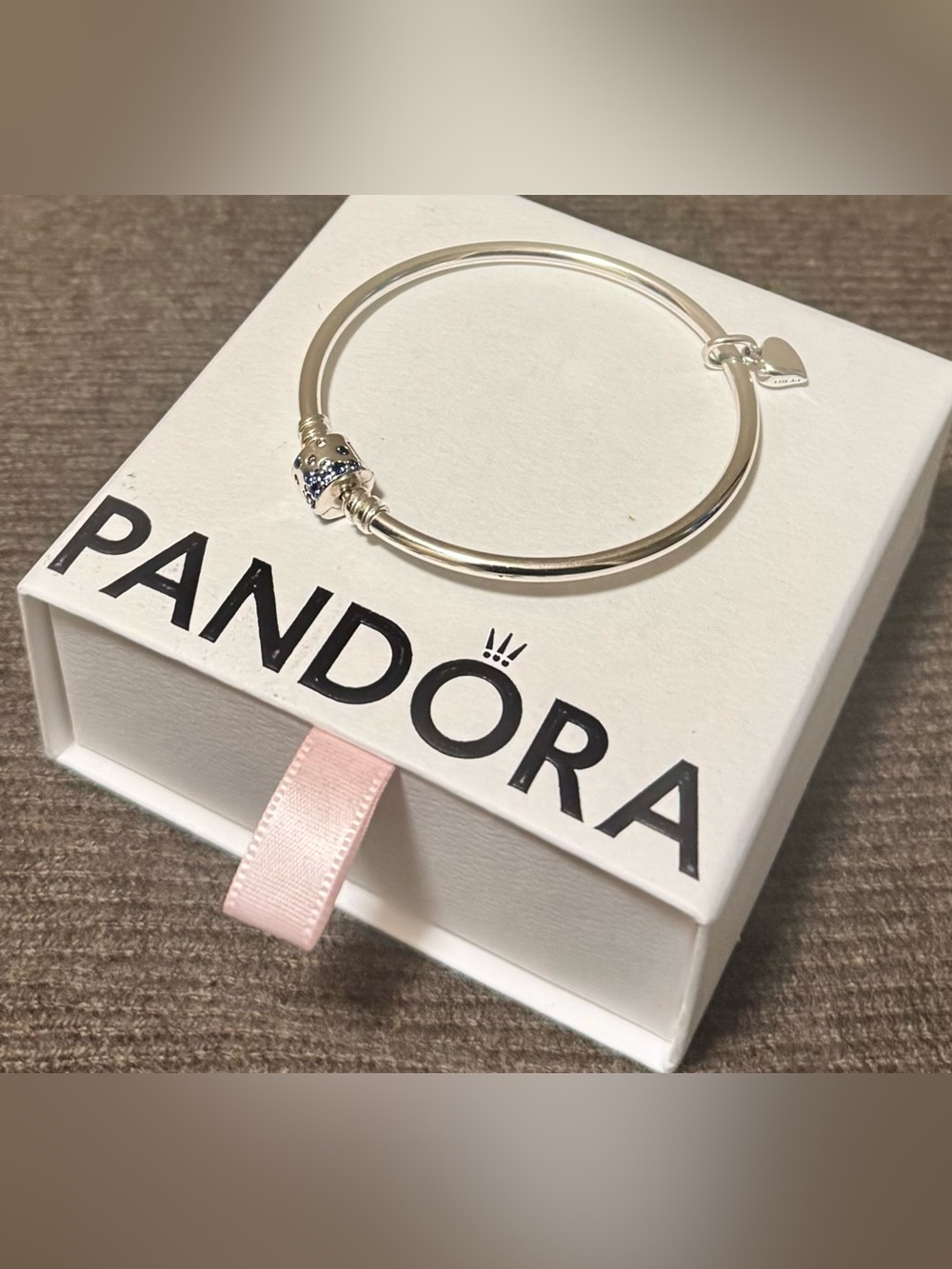 Pandora Silver Bangle with Sapphire Accent Charm